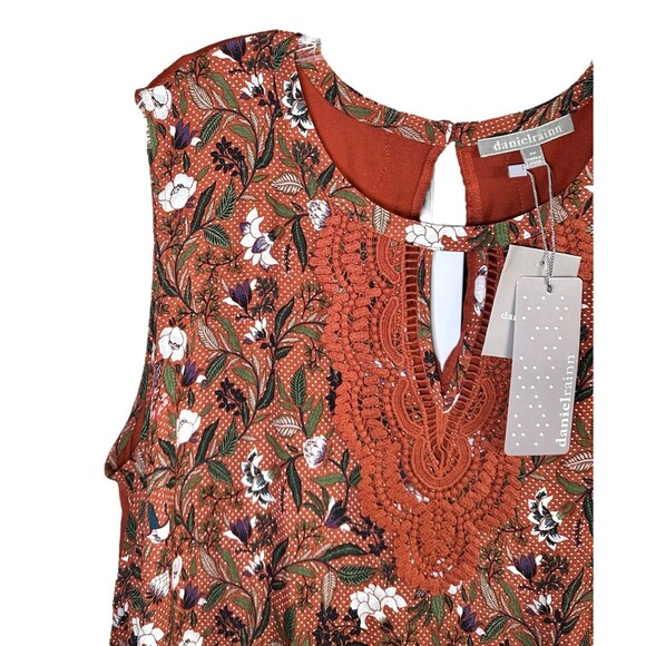 Daniel Rainn Women's Floral Flow Tank with Crochet Neckline Plus Size 2X Orange - Picture 5 of 9
